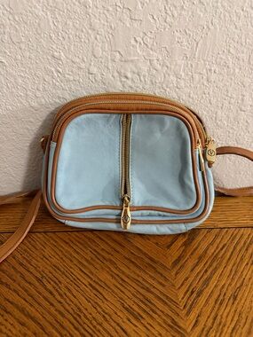 Valentina Light Blue and Tan Crossbody Purse